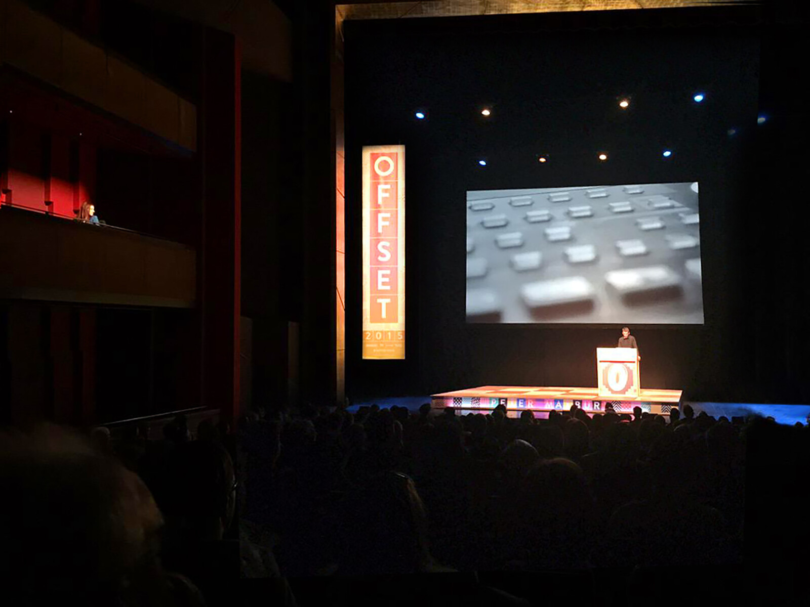 <p>Maybury, P. on stage at <em>Offset</em> 2015, Bord Gáis Energy Theatre, Dublin. (Photographic image is a composite, photographers unknown).</p>